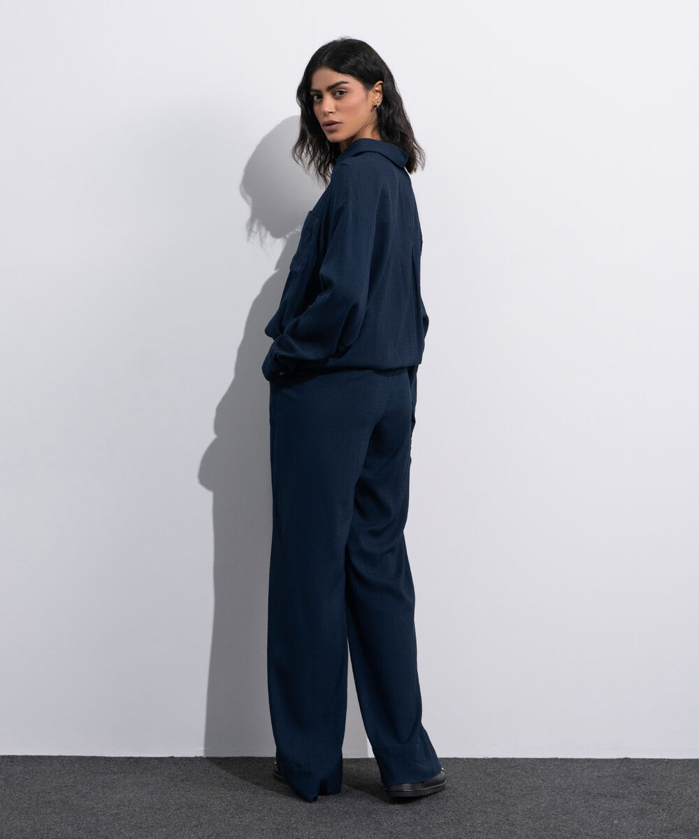 Women's Blue Seersucker Pull-On Trousers
