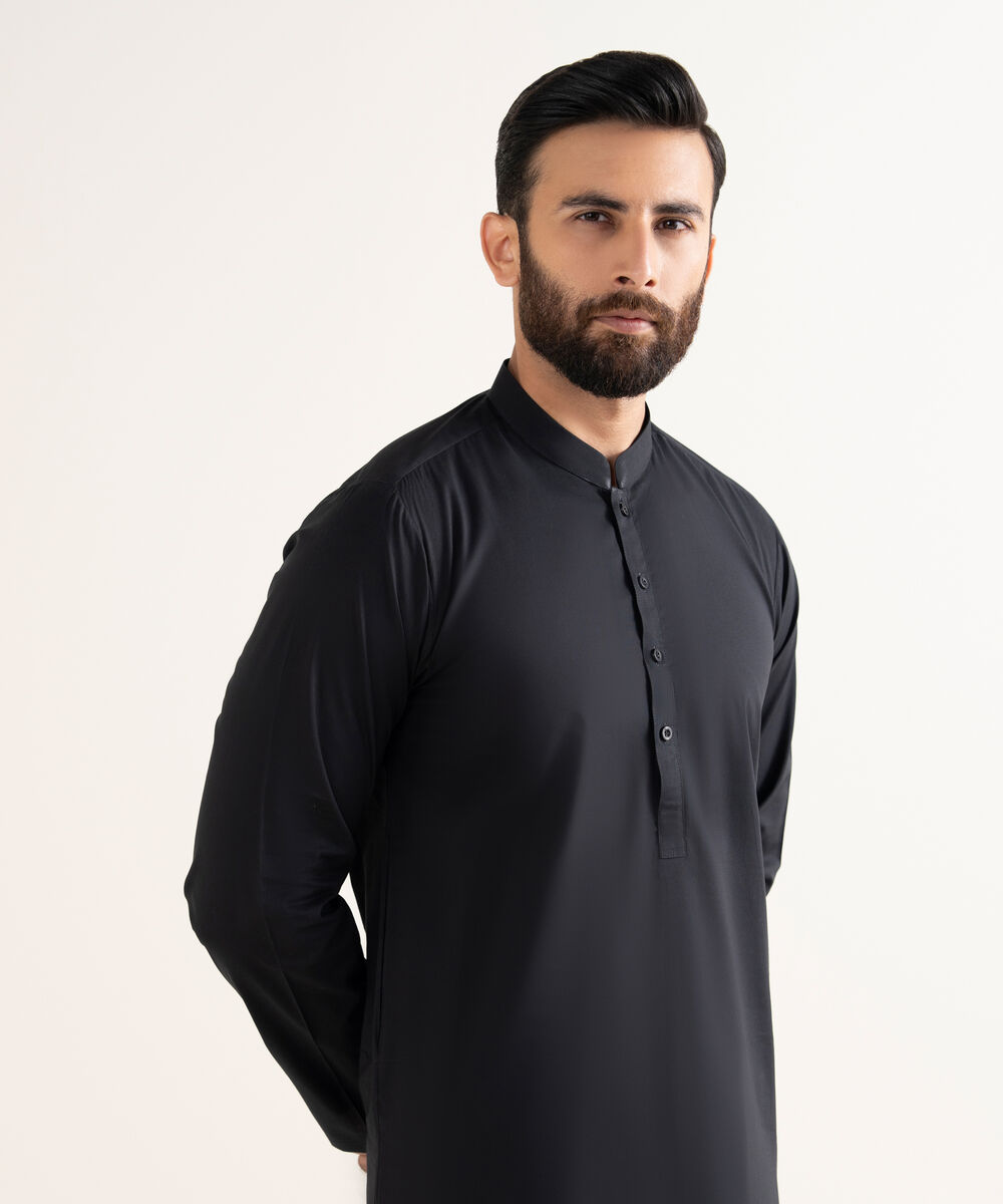 Men's 100% Cotton Plain Black Kurta Shalwar