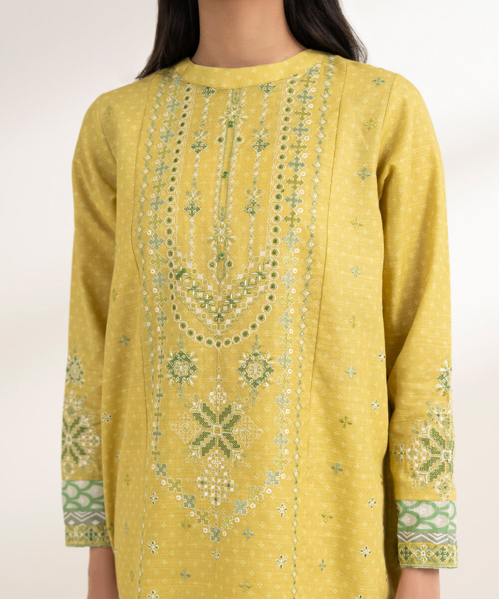 Women's RTW Khaddar Embroidered Yellow 3 Piece Suit