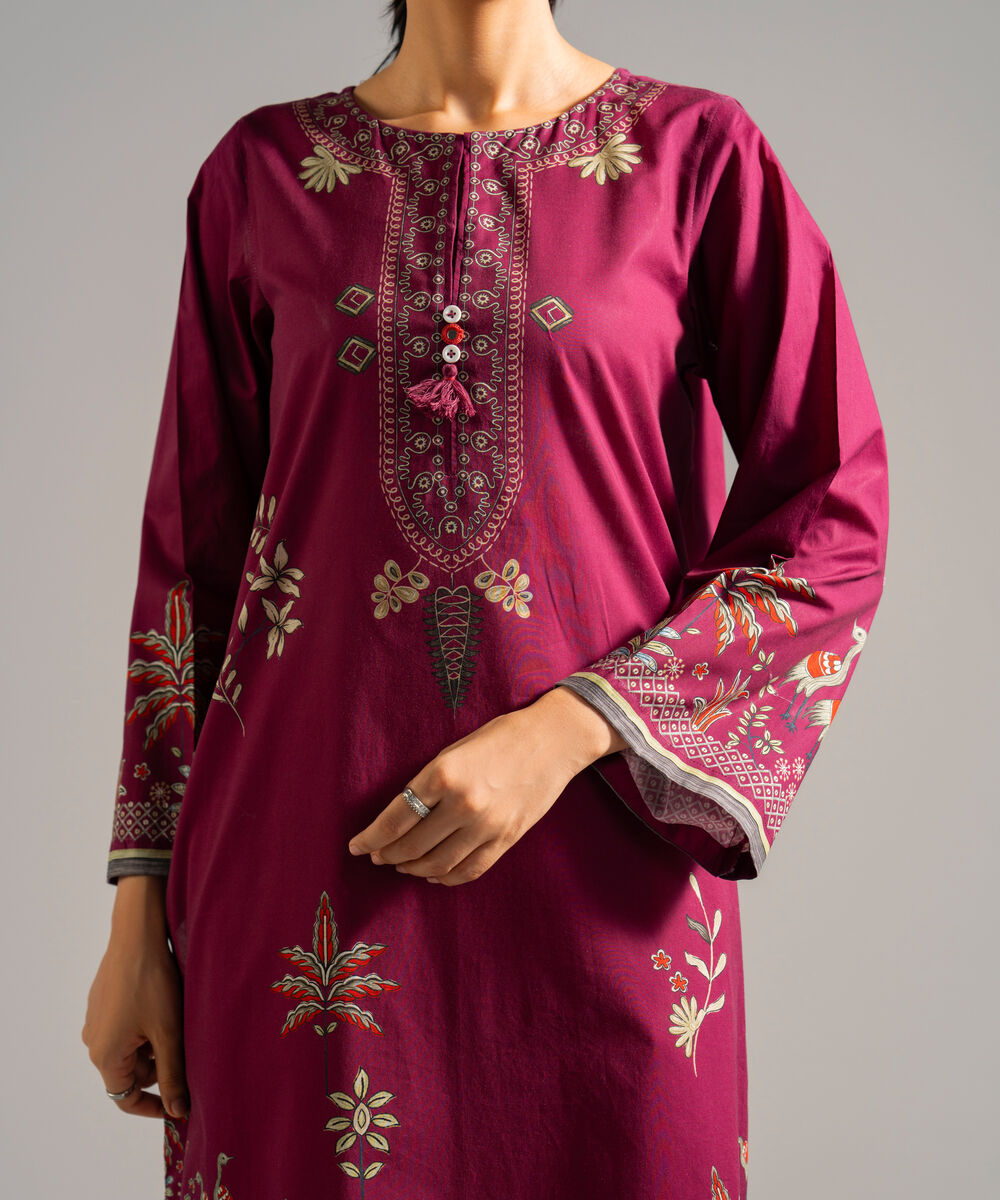 Women's RTW Lawn Printed Purple Straight Shirt