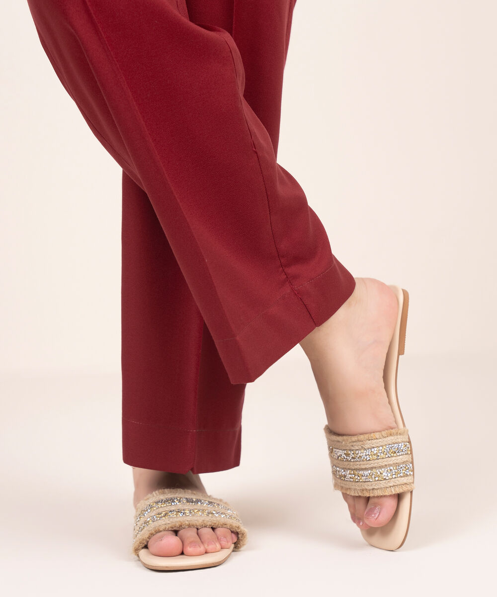 Women's RTW Dobby Maroon Solid Straight Pants