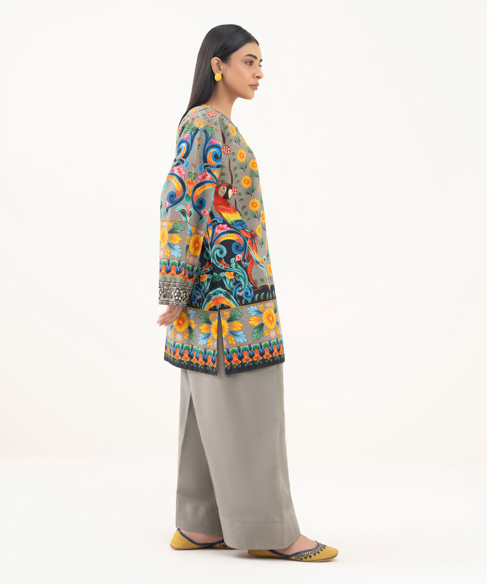 Women's RTW Light Khaddar Embroidered Grey Boxy Shirt