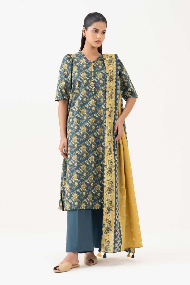 3 Piece - Printed Cotton  Suit