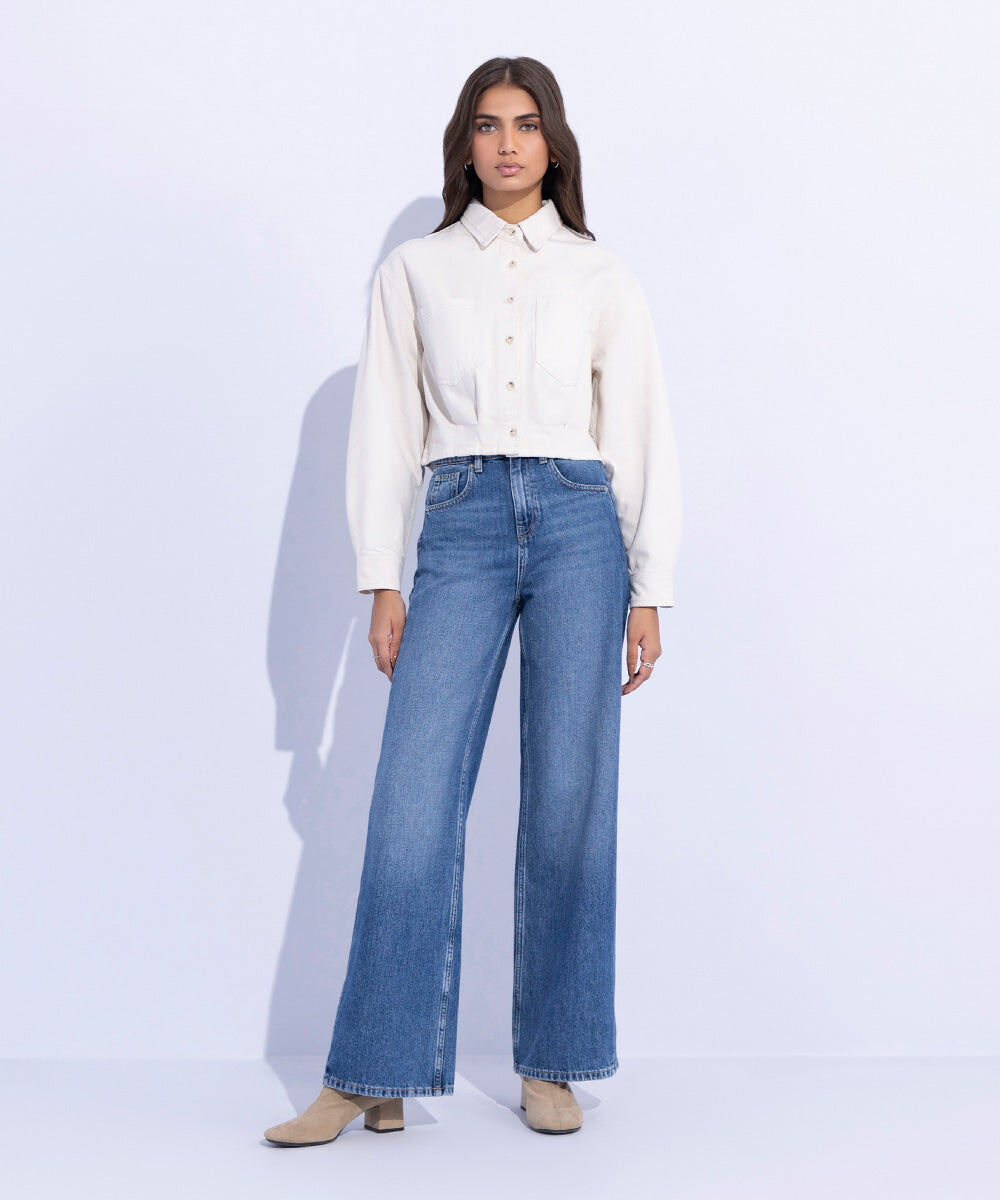 Woman - White Cropped Twill Jacket