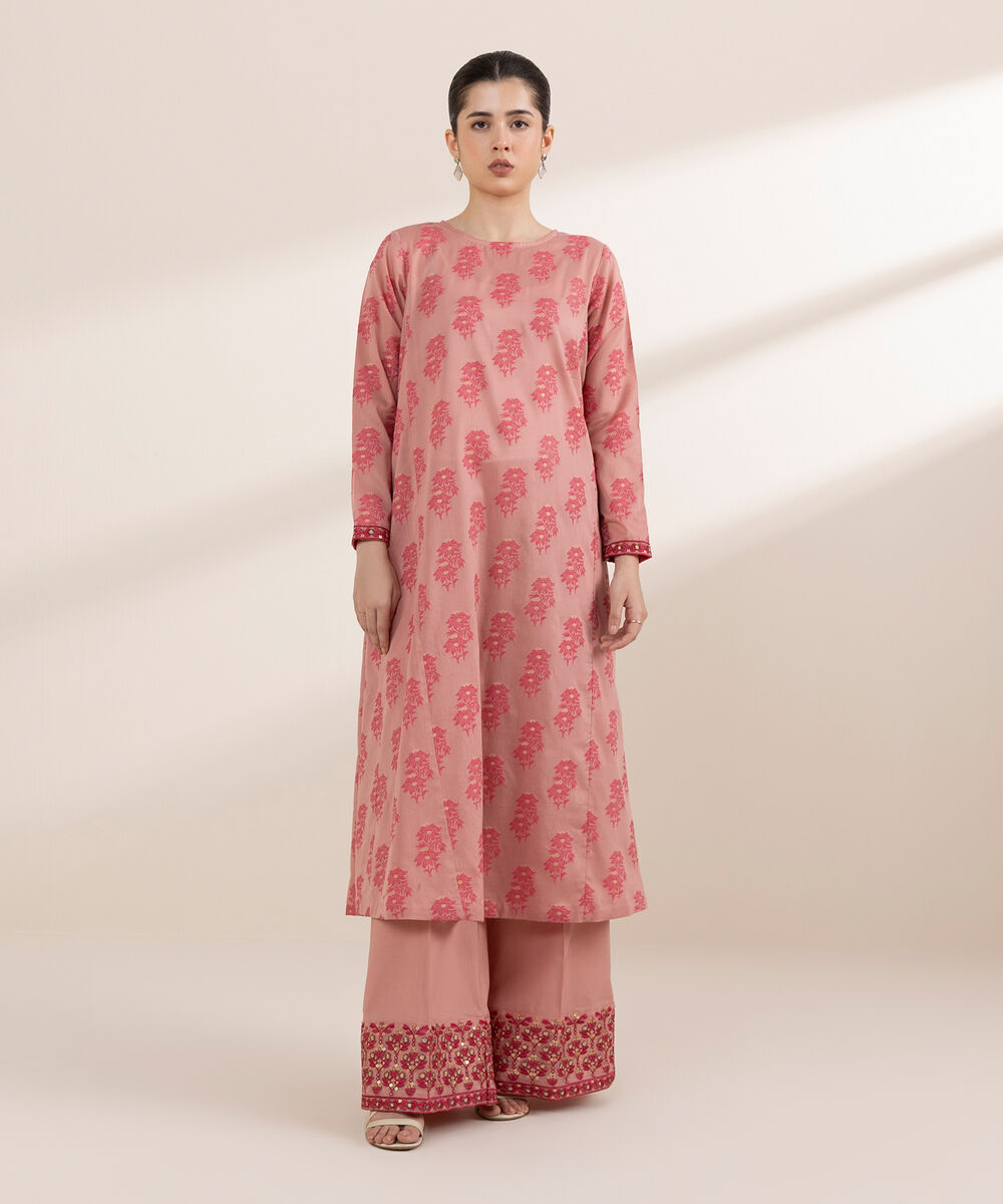 Women's RTW Extra Weft Jacquard Pink Embroidered A-Line Shirt