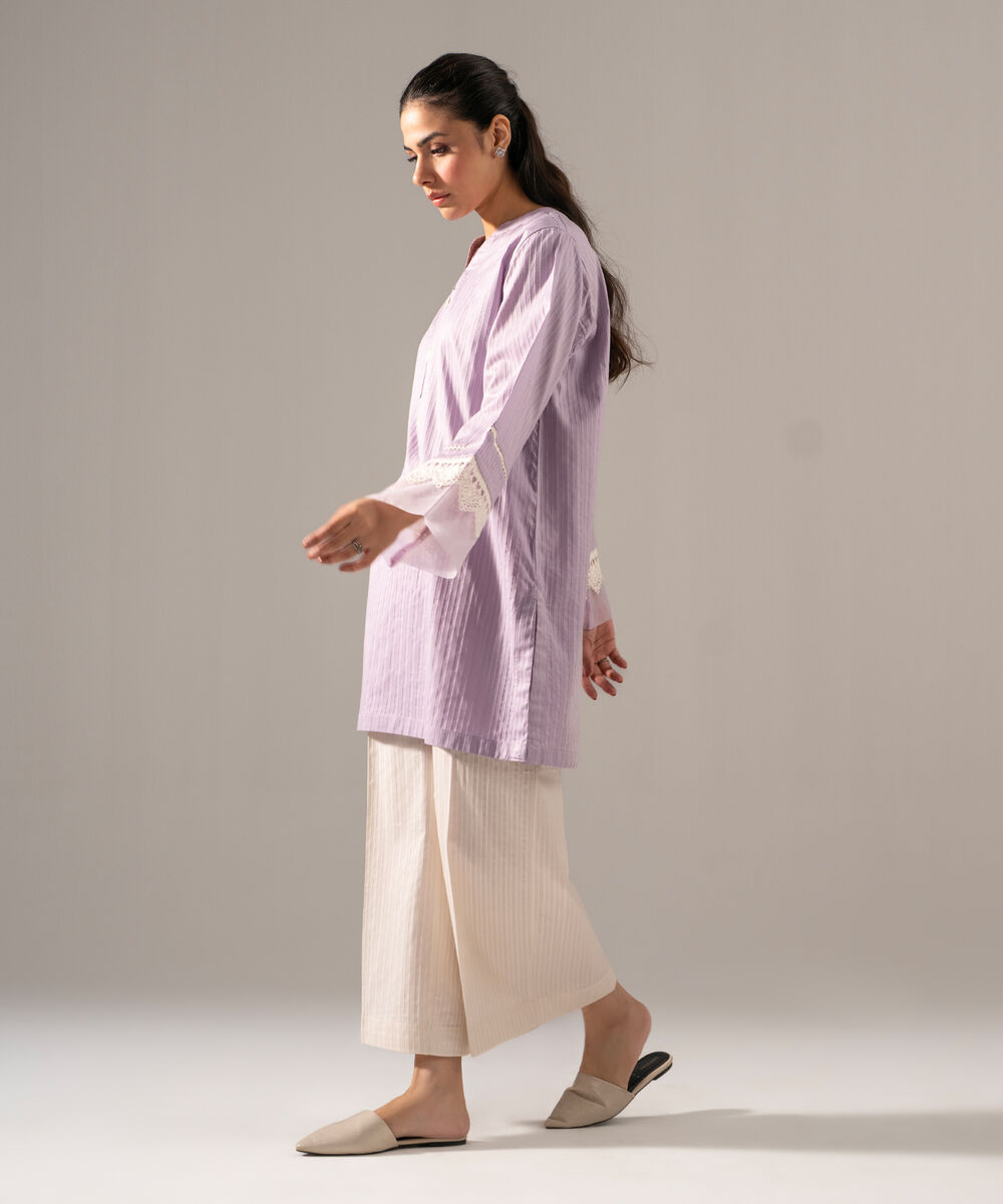 Women's RTW Dobby Strip Solid Lilac 2 Piece Suit