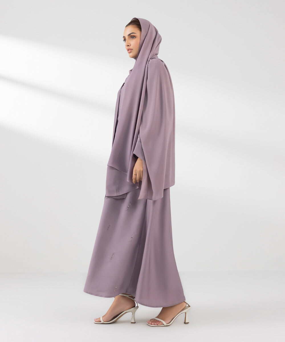 Woman - Purple Button Through Abaya Set