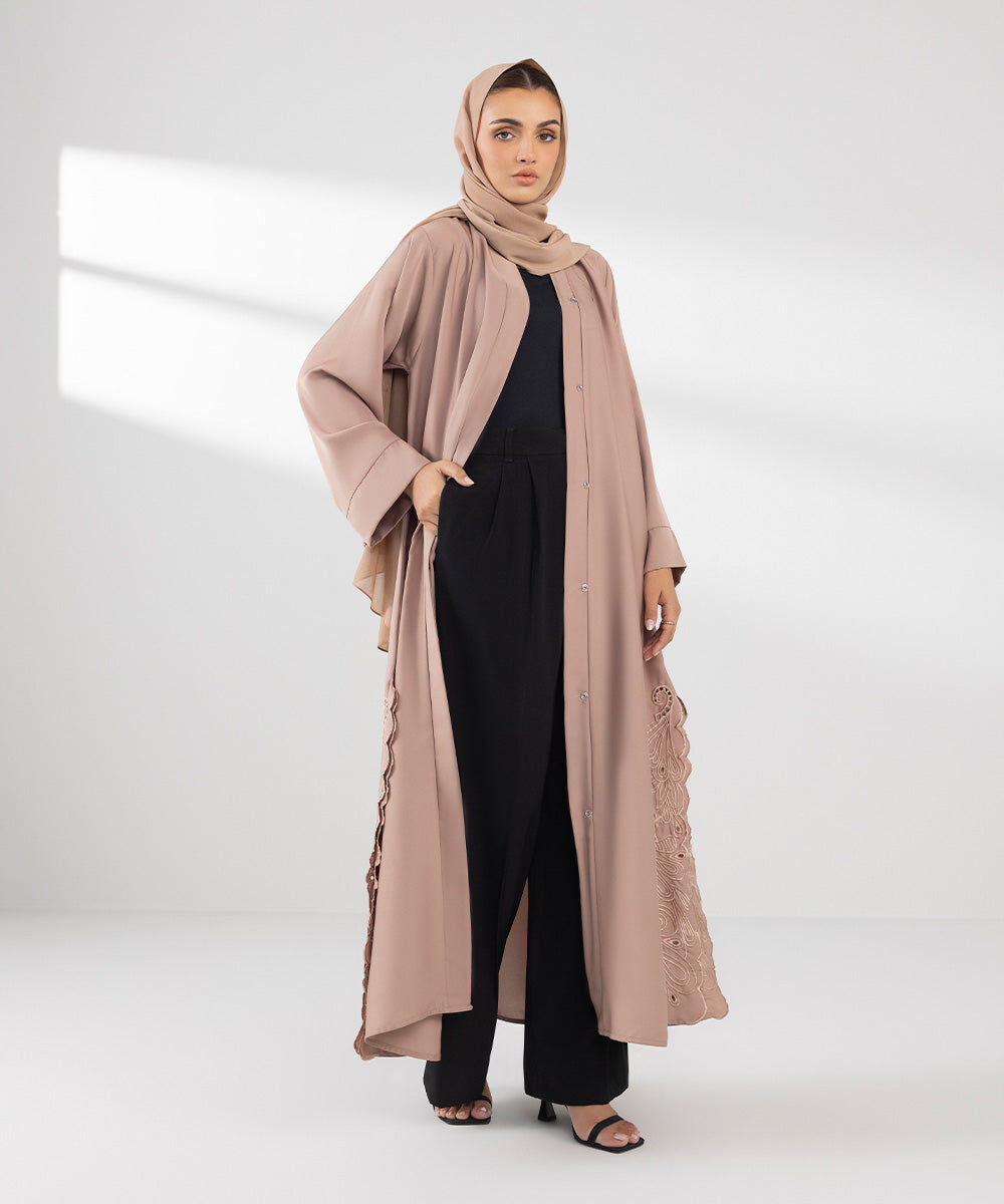 Woman - Pink Embroidered Abaya Set