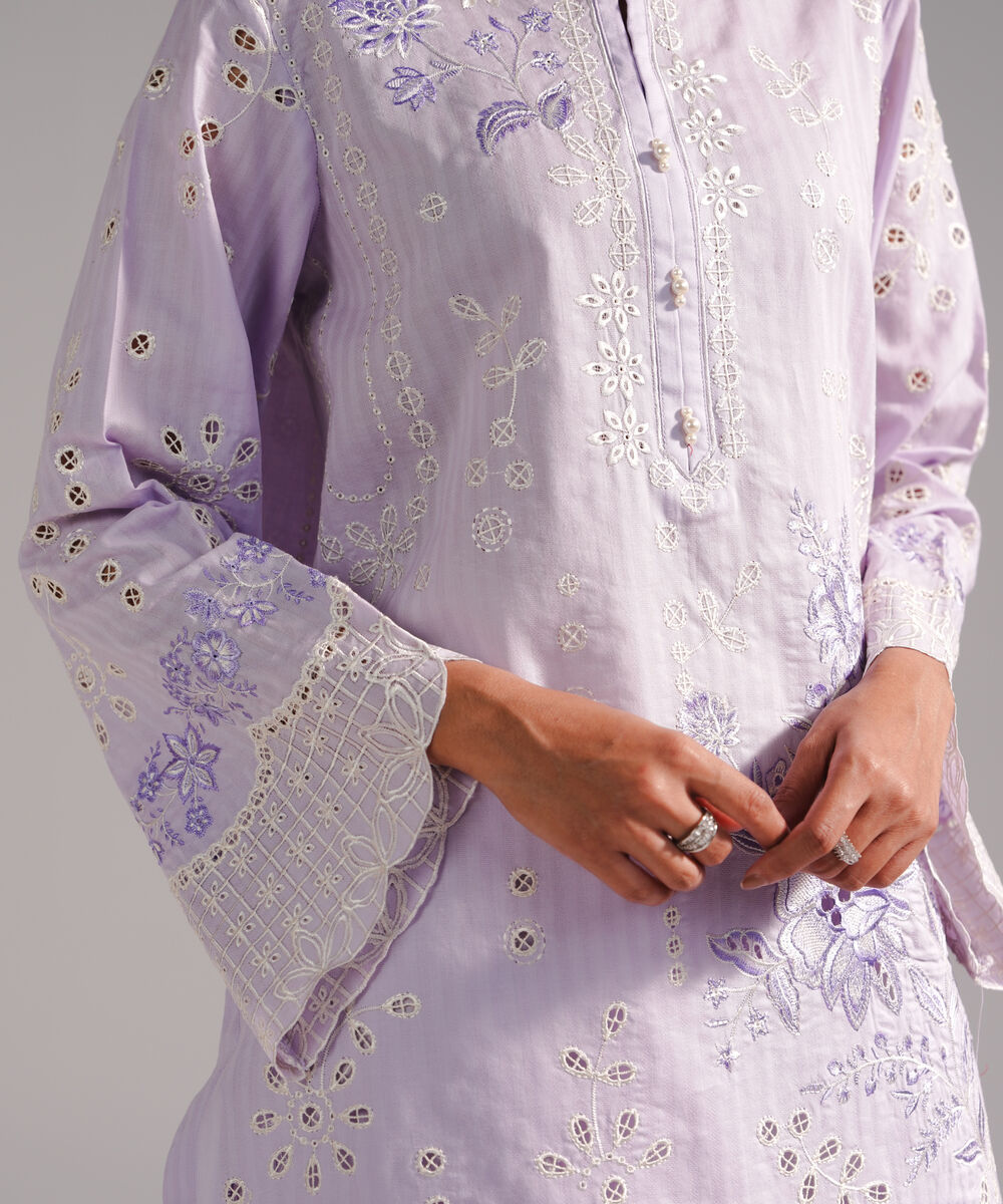 Women's RTW Dobby Embroidered Lilac 2 Piece Suit