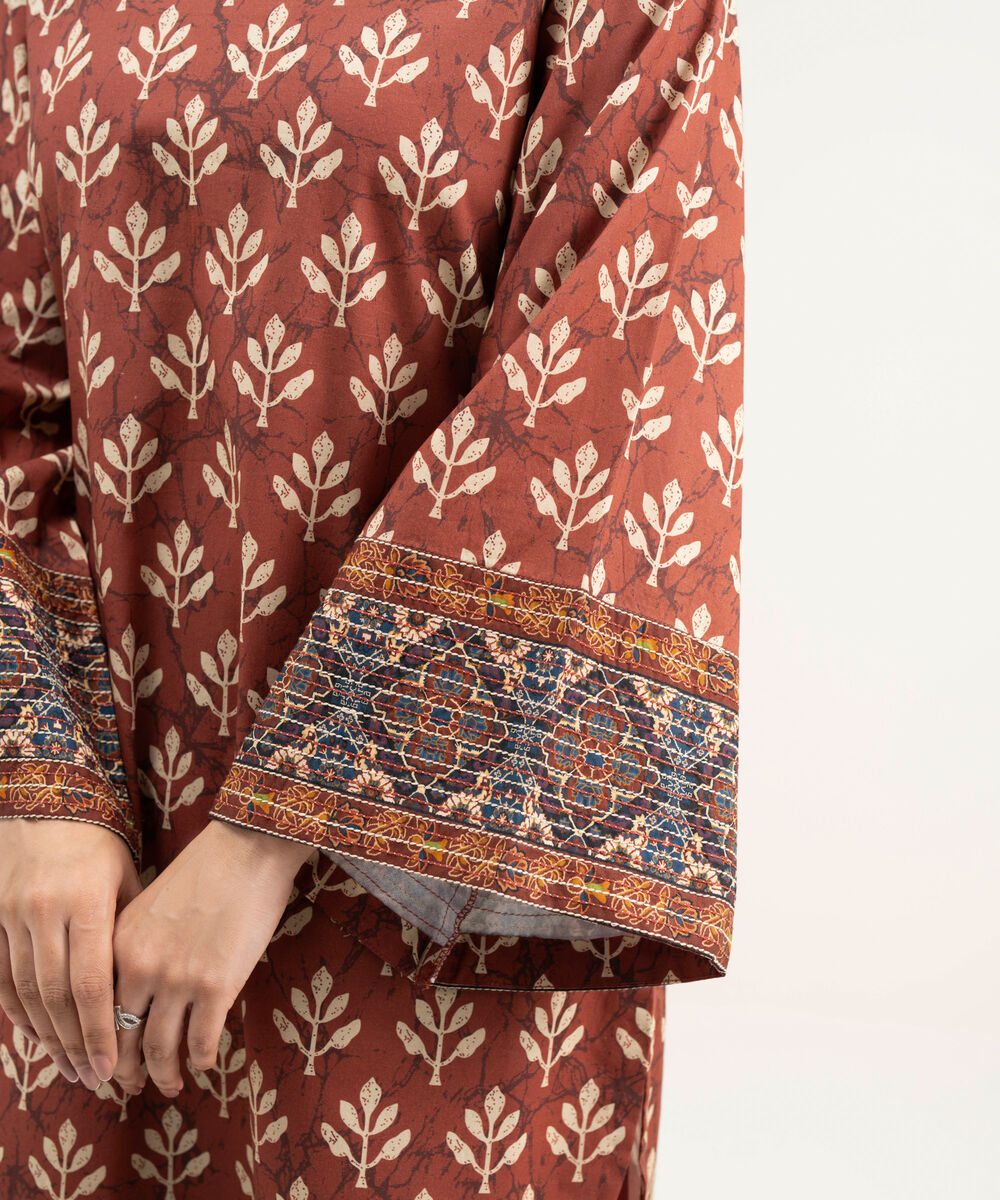 Women's Unstitched Lawn Printed Red 2 Piece Suit