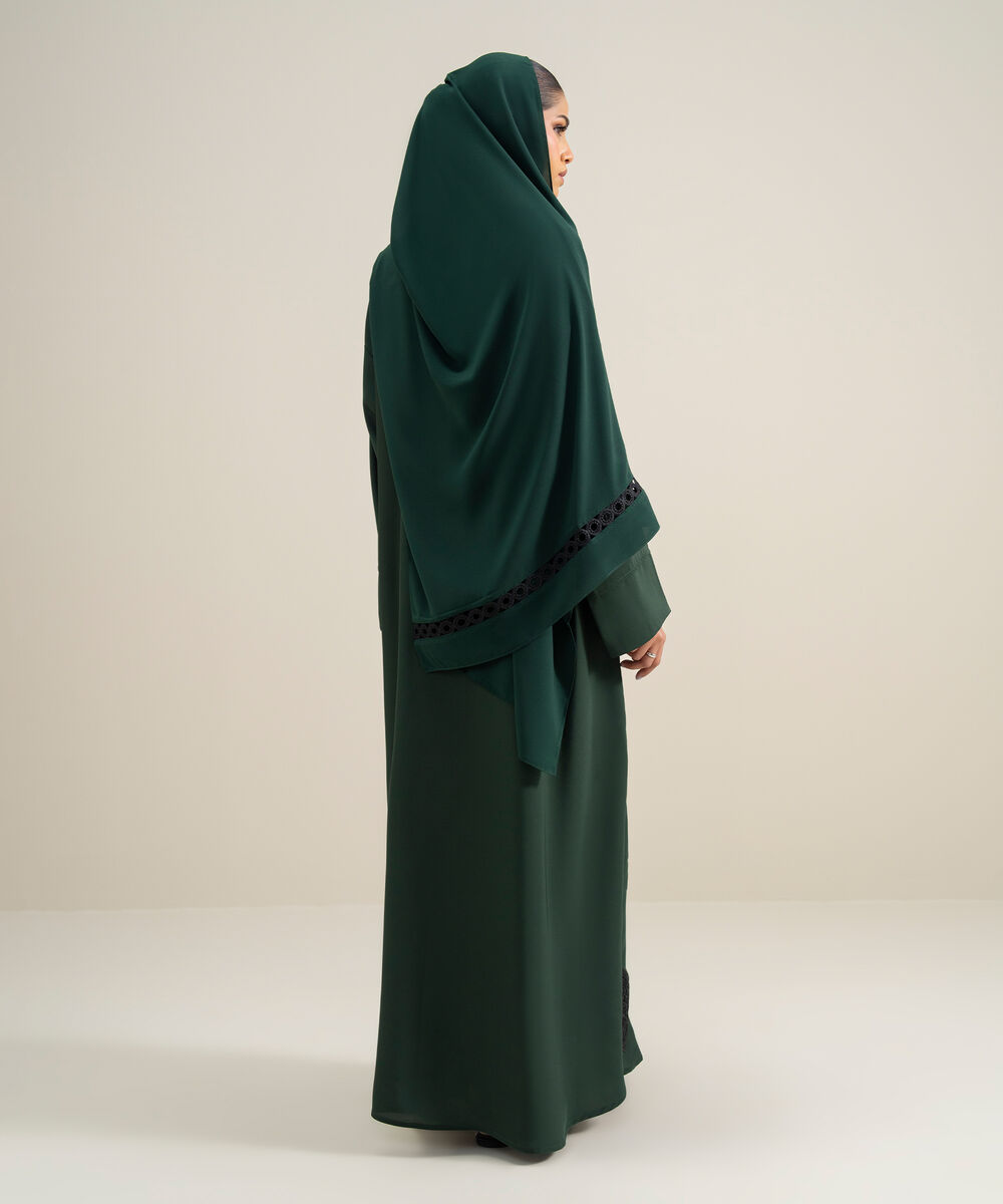 Women's Polyester Green Embroidered Abbaya Set