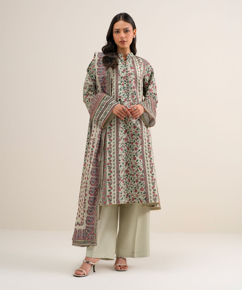 3 Piece - Printed Cotton Viscose Suit