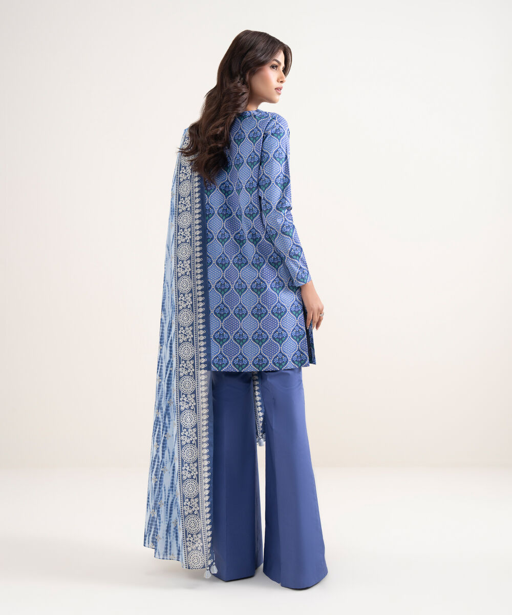 Women's Unstitched Lawn Blue Embroidered 3 Piece Suit