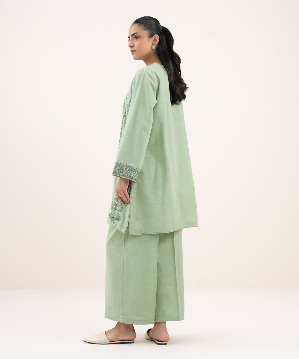 Women's RTW Zari Cotton Embroidered Straight Ice Blue Shirt