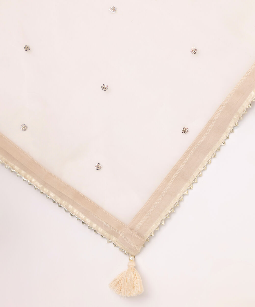 Blended Organza Beige Embroidered Dupatta