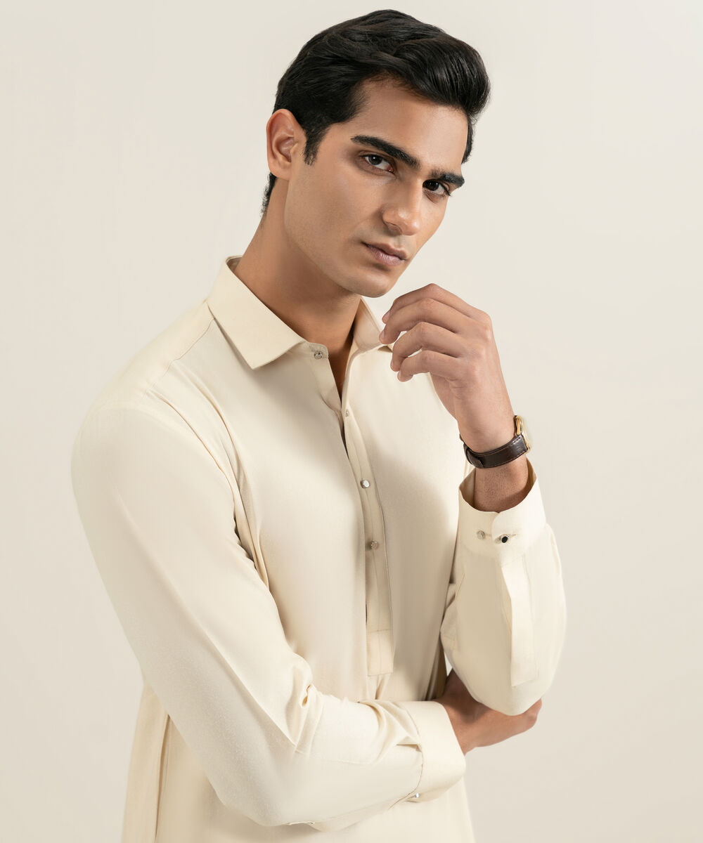 Men's almond Premium Wash & Wear Kameez Shalwar