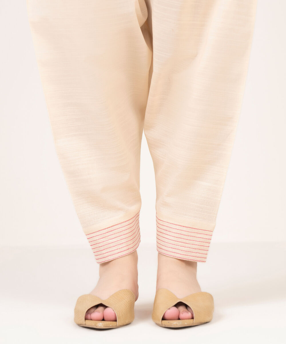 Women's RTW Light Khaddar Embroidered Off White Shalwar