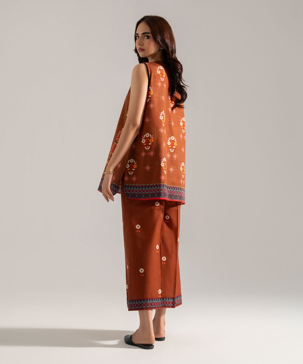 Women's RTW Printed Brown Khaddar Shirt