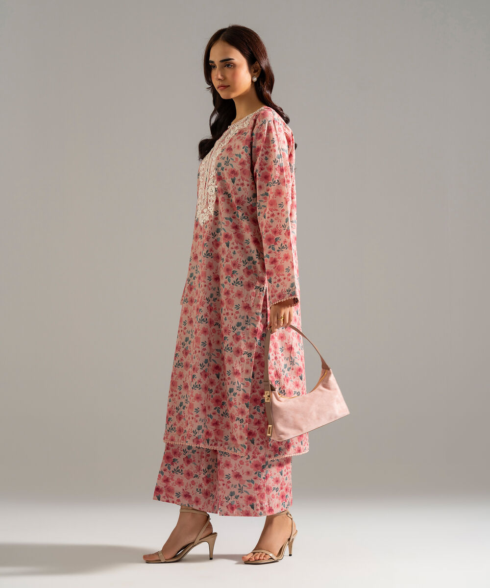 Women's RTW Seersucker Embroidered Pink 2 Piece Suit