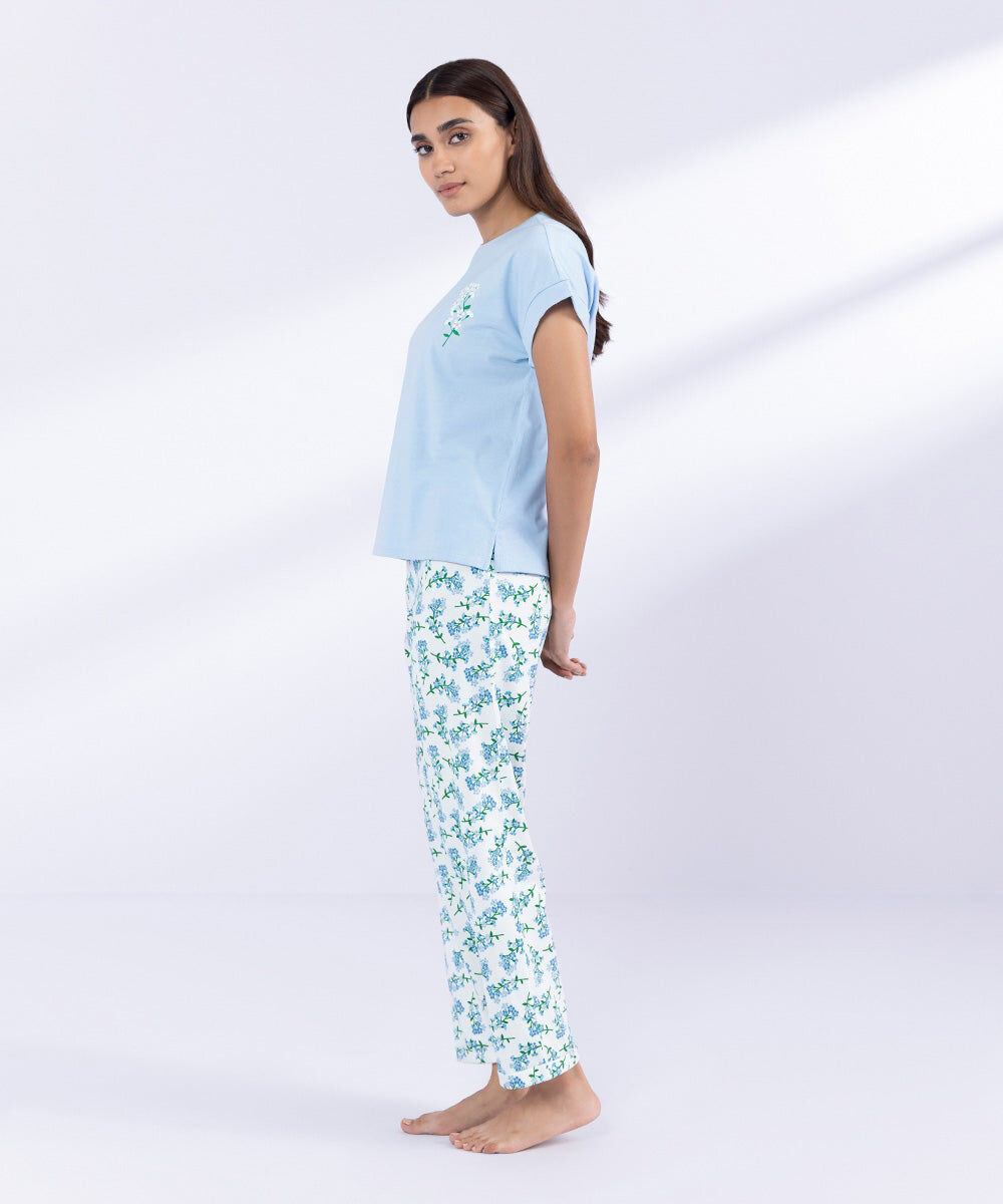Woman - Blue Printed PJ Set