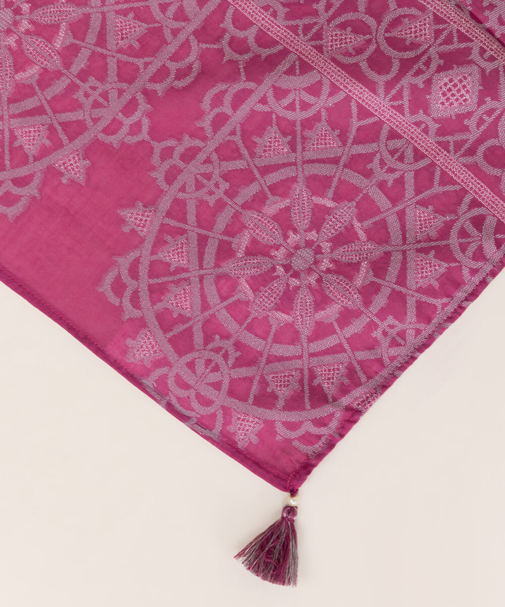Extra Weft Jacquard Pink Solid Dupatta