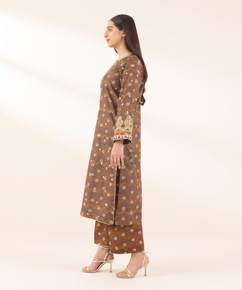 Woman - Brown Embroidered Zari Lawn Shirt