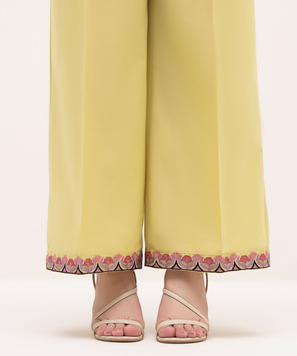 Women's RTW Cambric Yellow Embroidered Culottes