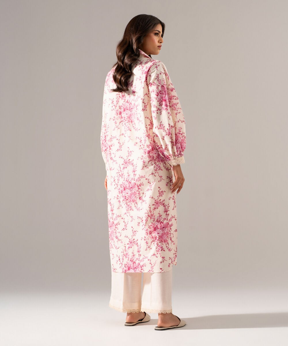 Women's RTW Cross Hatch Printed Off White Straight Shirt