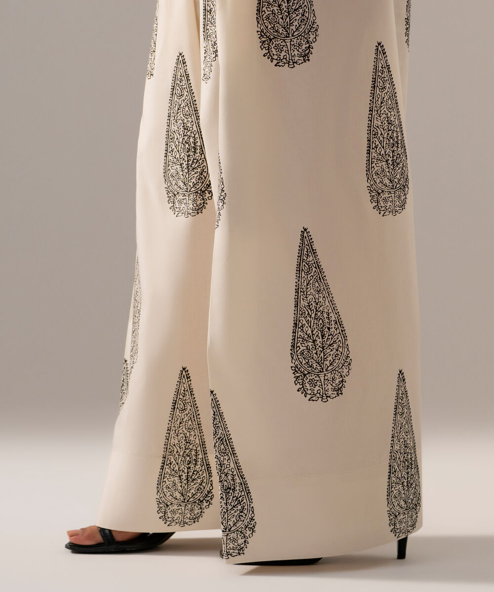 Women's RTW Cambric Printed Off White Farshi Shalwar