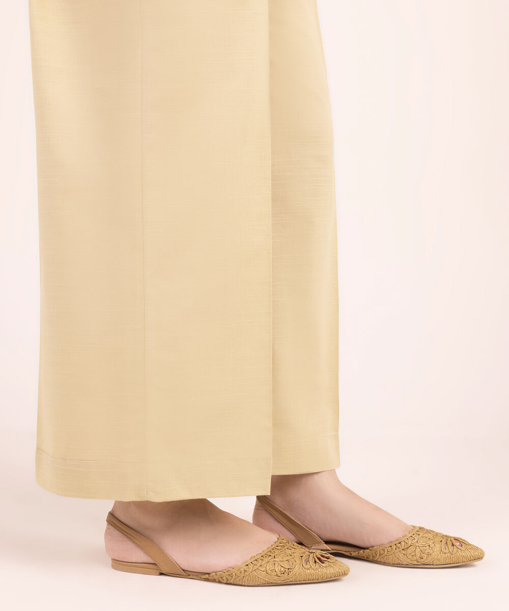 Women's RTW Khaddar Solid Beige Flared Pants
