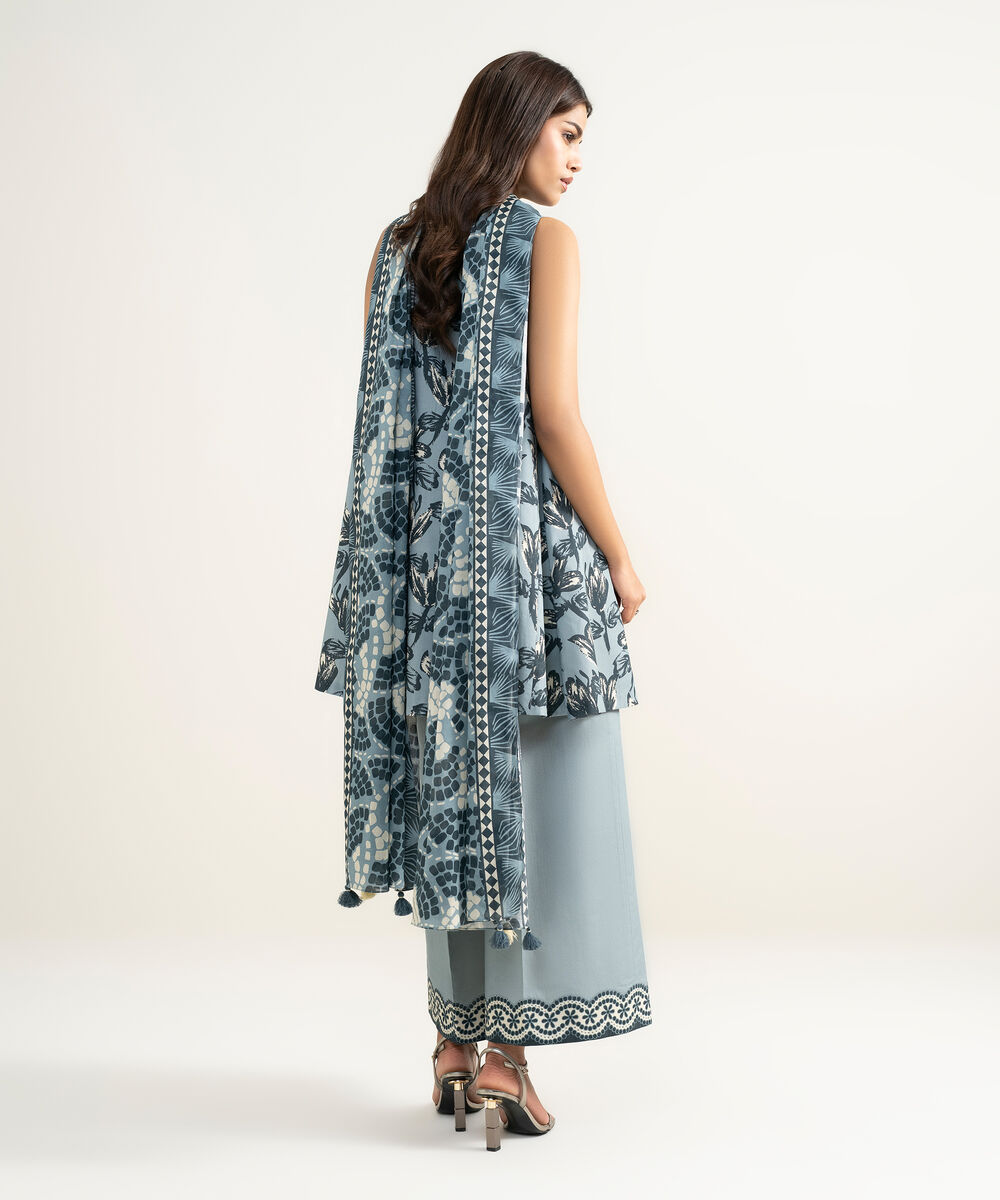 Women's Unstitched Lawn Printed Grey 3 Piece Suit