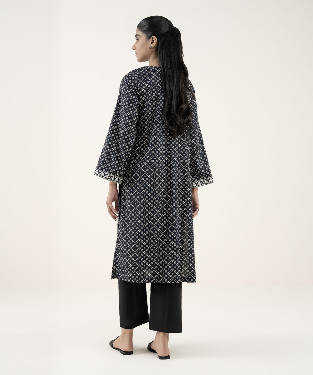 Women's RTW Lawn Black Embroidered A-Line Shirt