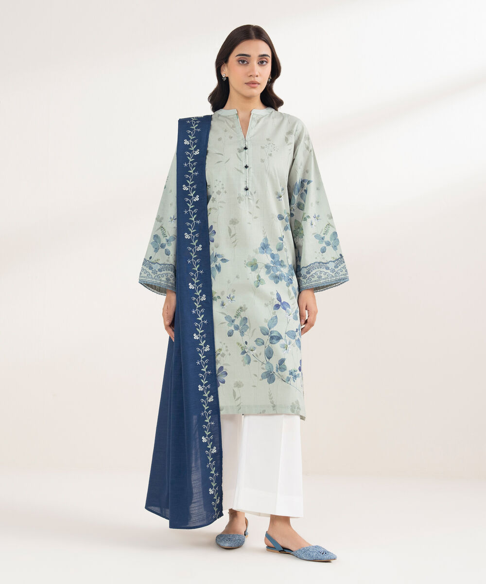 Women's RTW Cross Hatch Embroidered Blue 3 Piece Suit