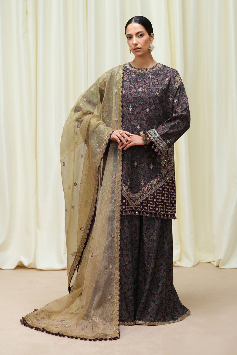 3 Piece - Embroidered Raw Silk Suit