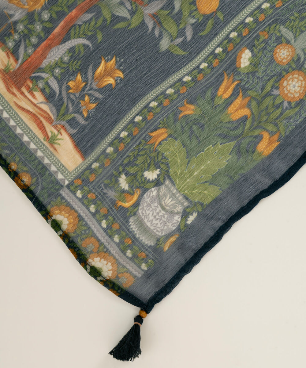 Blended Chiffon Printed Dark Blue Dupatta