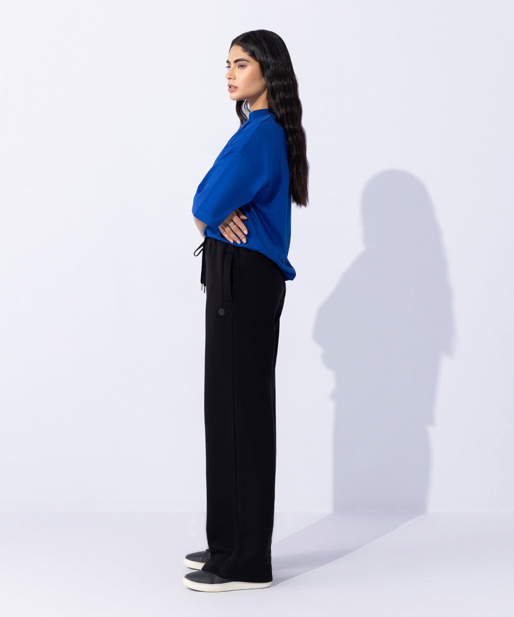 Woman - Black Fleece Wide Leg Jogging Trousers