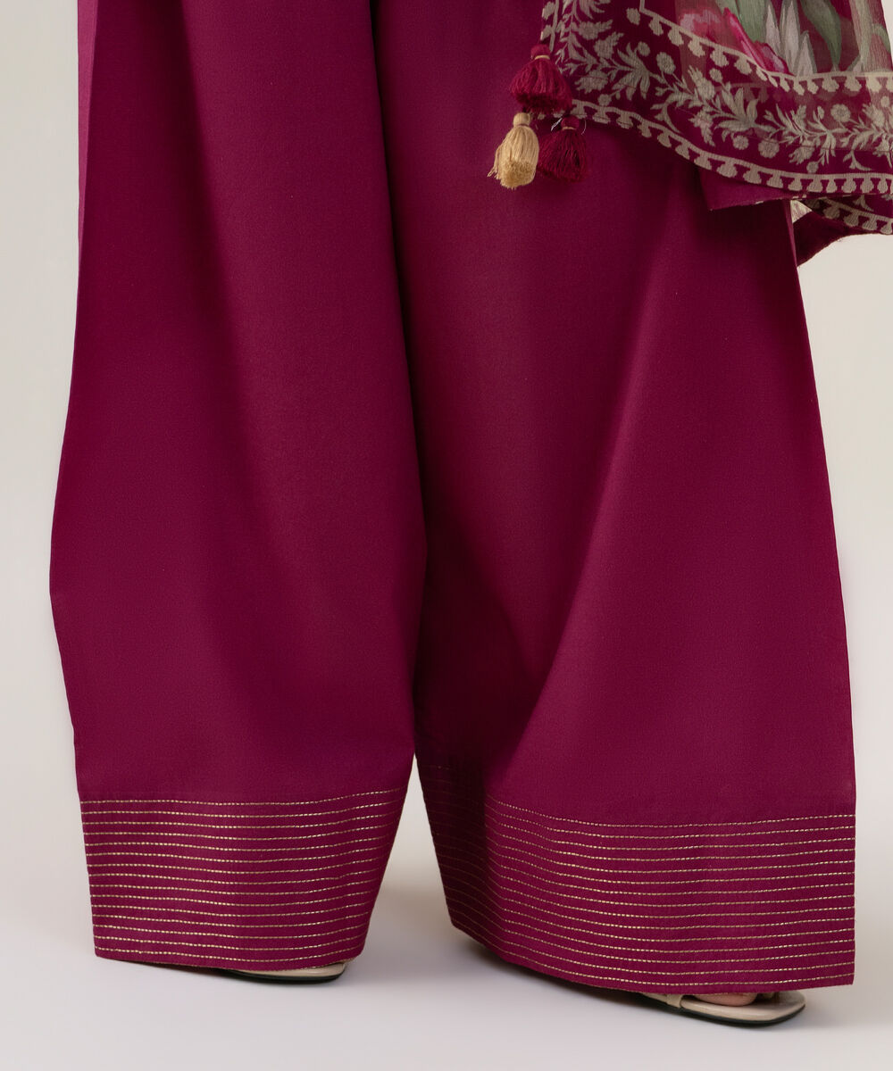 Women's Unstitched Blended Chiffon Embroidered Magenta 3 Piece Suit