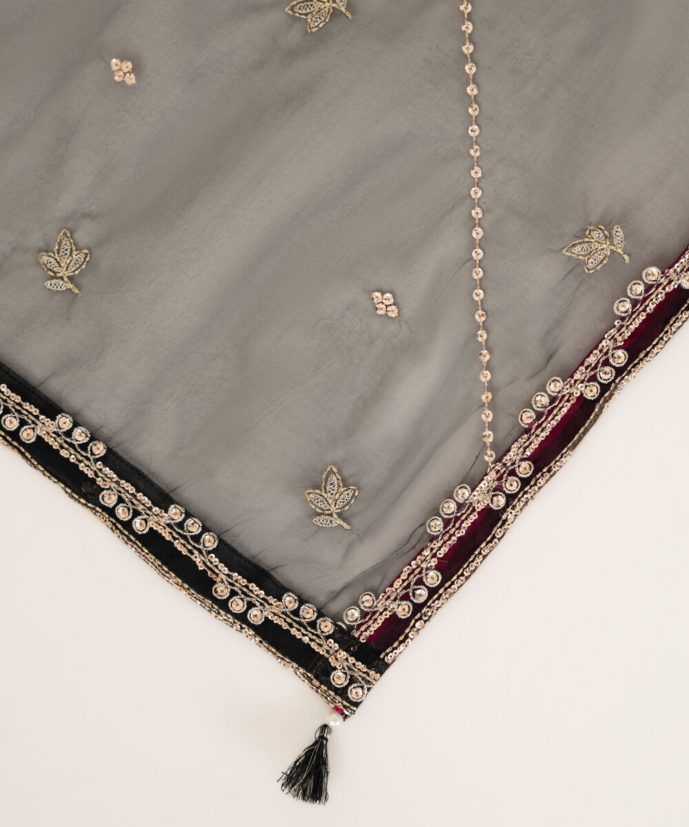 Blended Organza Embroidered Black Dupatta