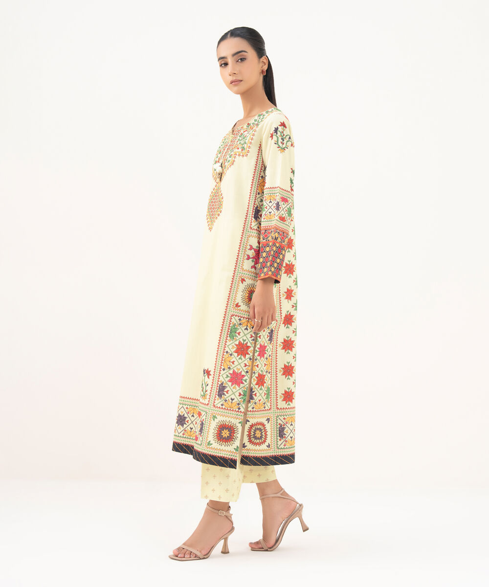 Women's RTW Cambric Beige Printed A-Line Shirt