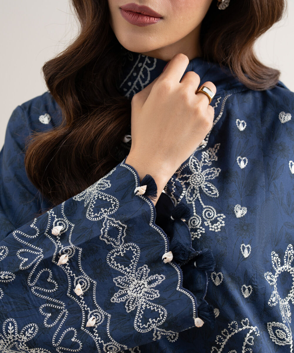 Women's Unstitched Lawn Embroidered Blue 3 Piece Suit