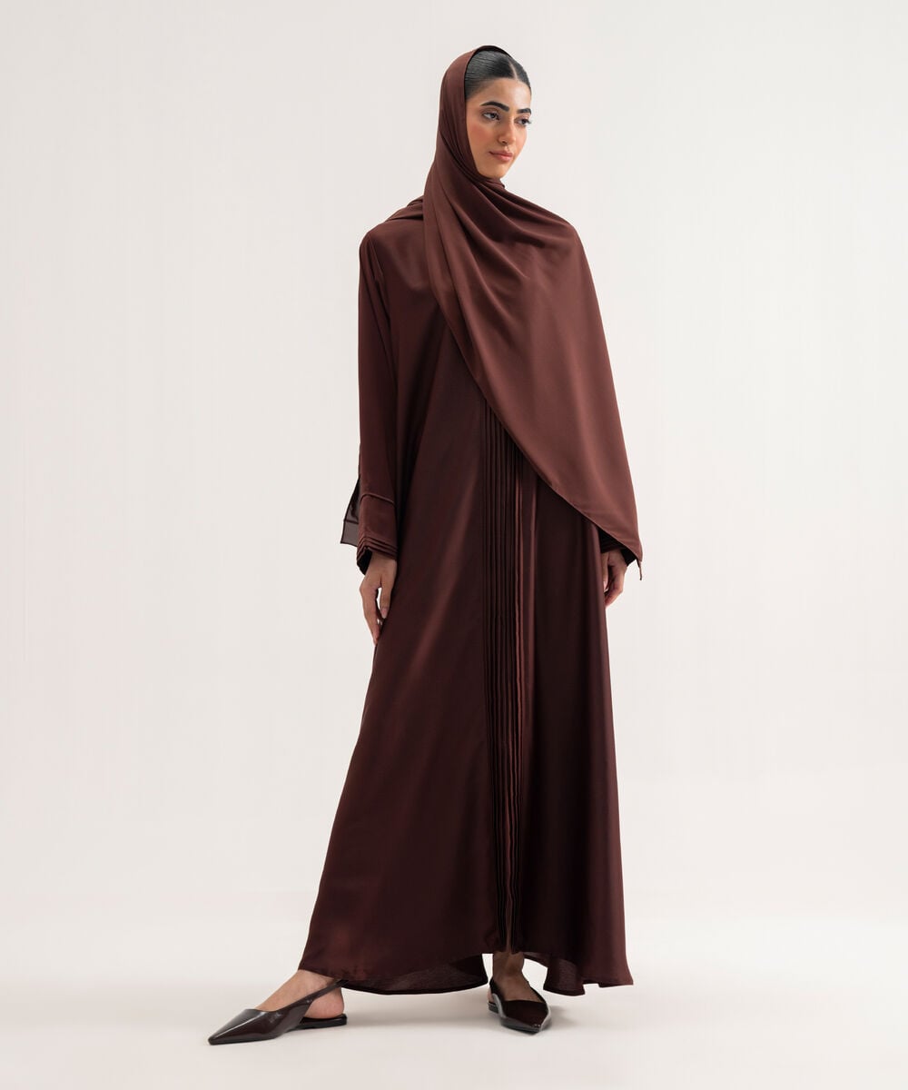 Women's Polyester Brown Regular Abaya Set