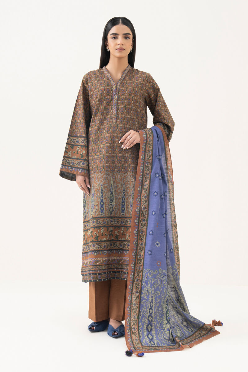 3 Piece - Printed Khaddar  Suit