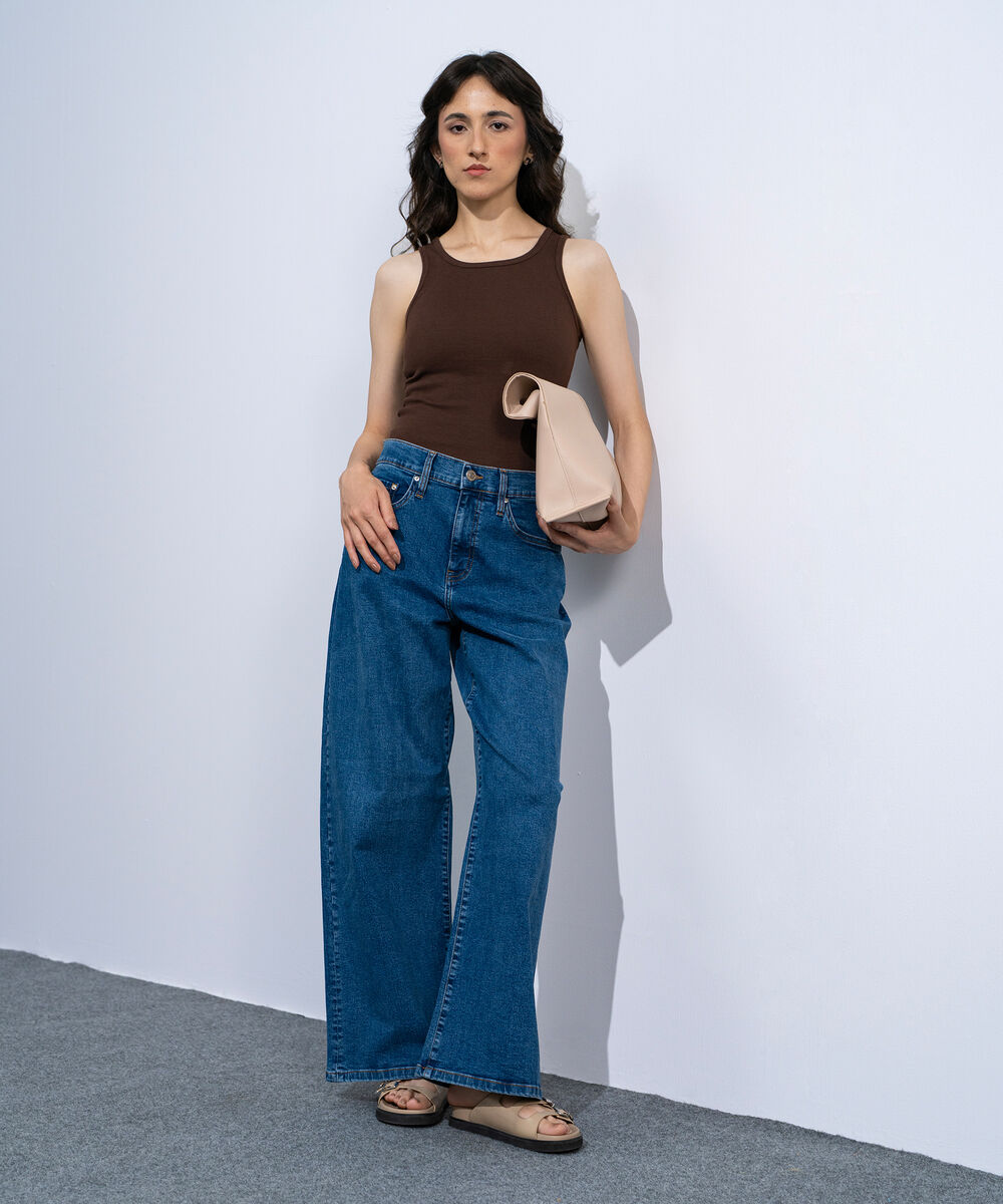 Women's Stone Wash High Rise Straight Jeans