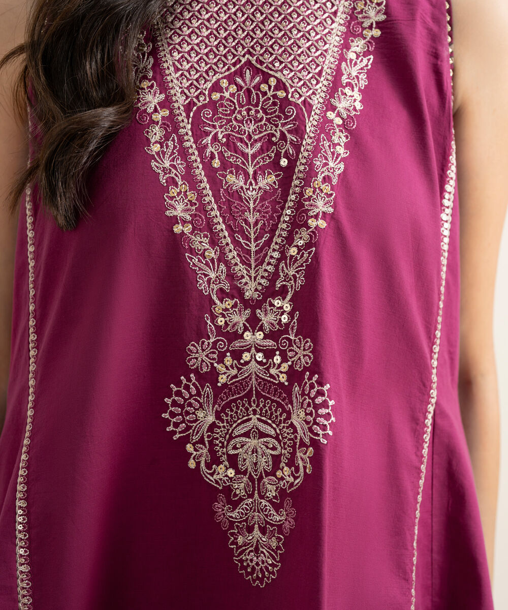 Women's Unstitched Lawn Embroidered Fuchsia Pink 3 Piece Suit