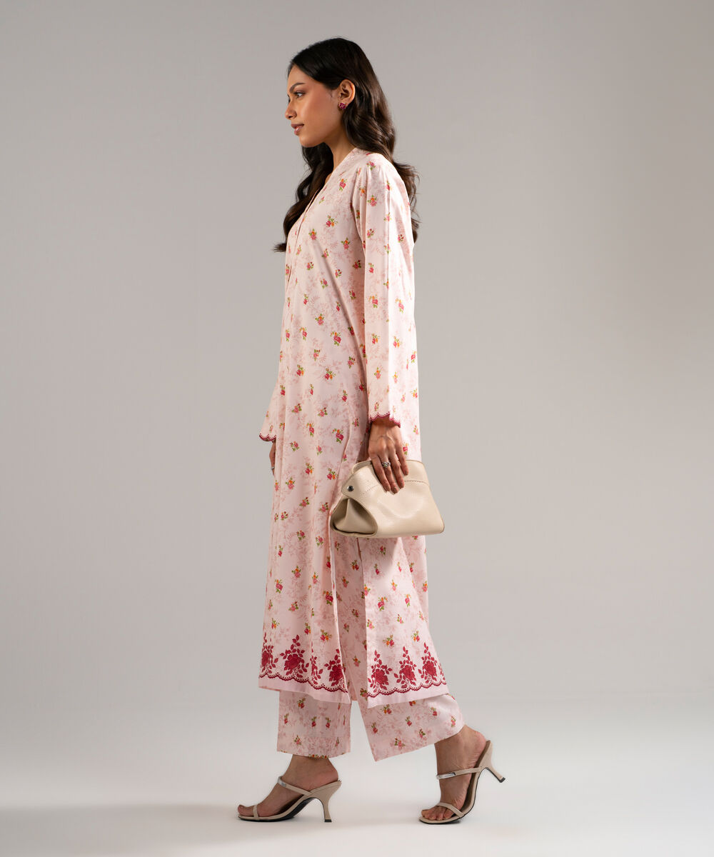Women's RTW Cotton Viscose Printed Pink Straight Shirt