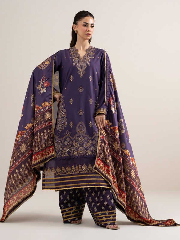 3 Piece - Embroidered Dobby Suit