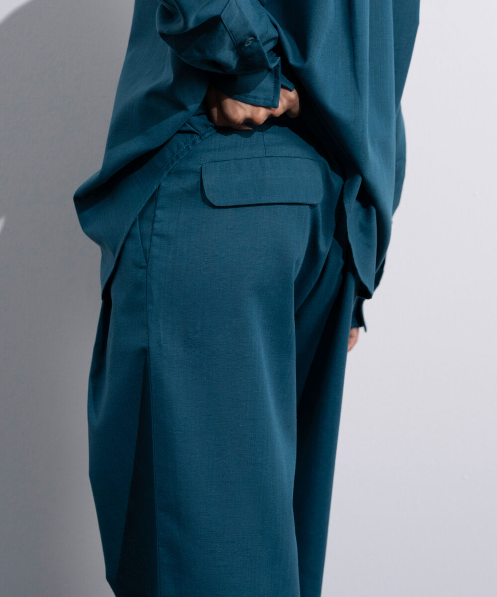 Women's Green Linen Blend Slouchy Trousers