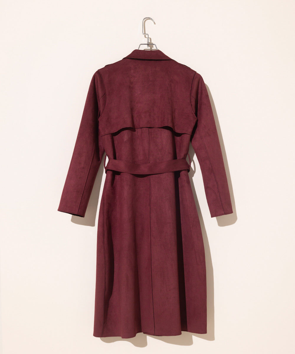 Woman - Red Suede Trench Coat with Belt