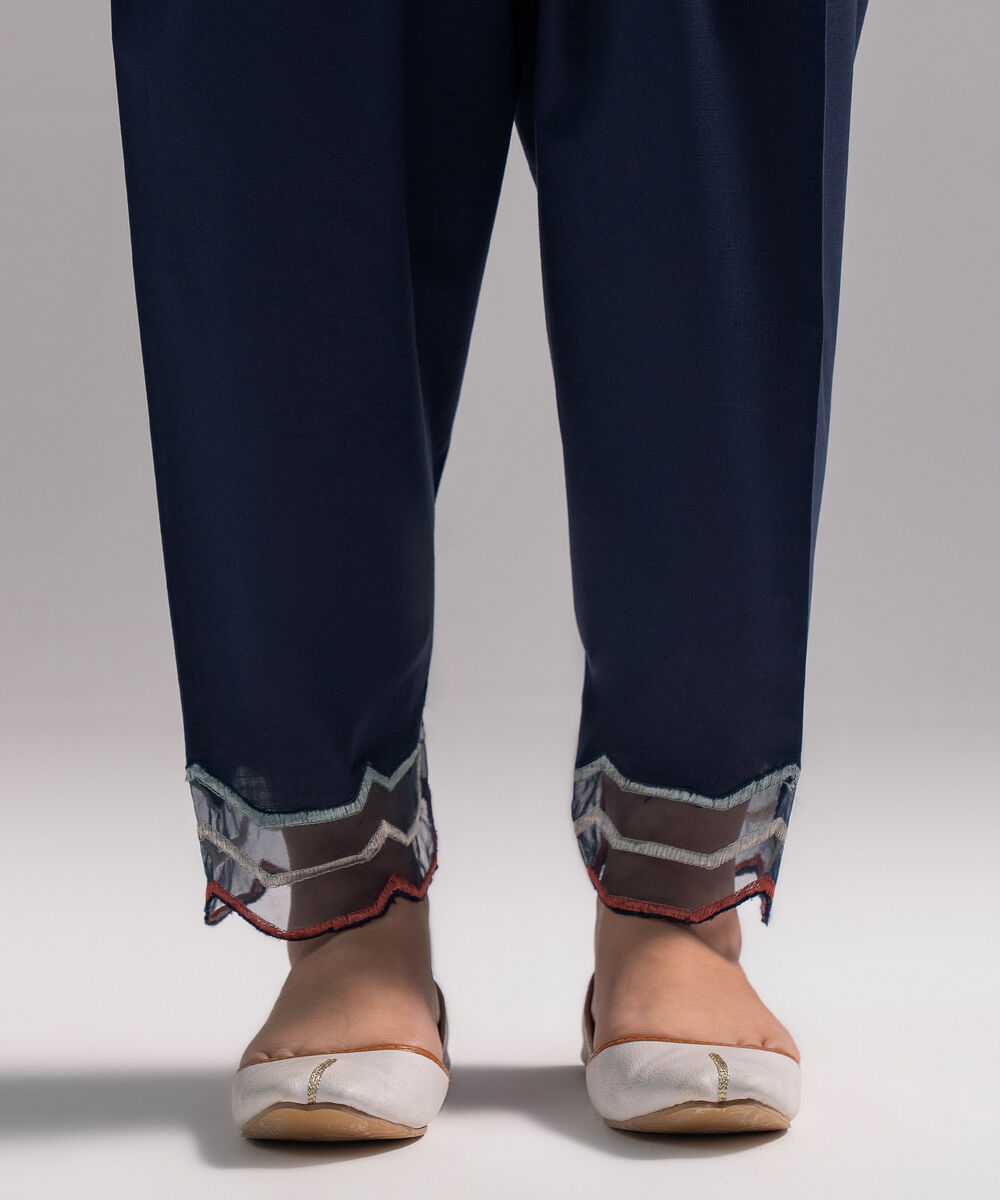 Women's RTW Slub Lawn Solid Dark Blue Shalwar