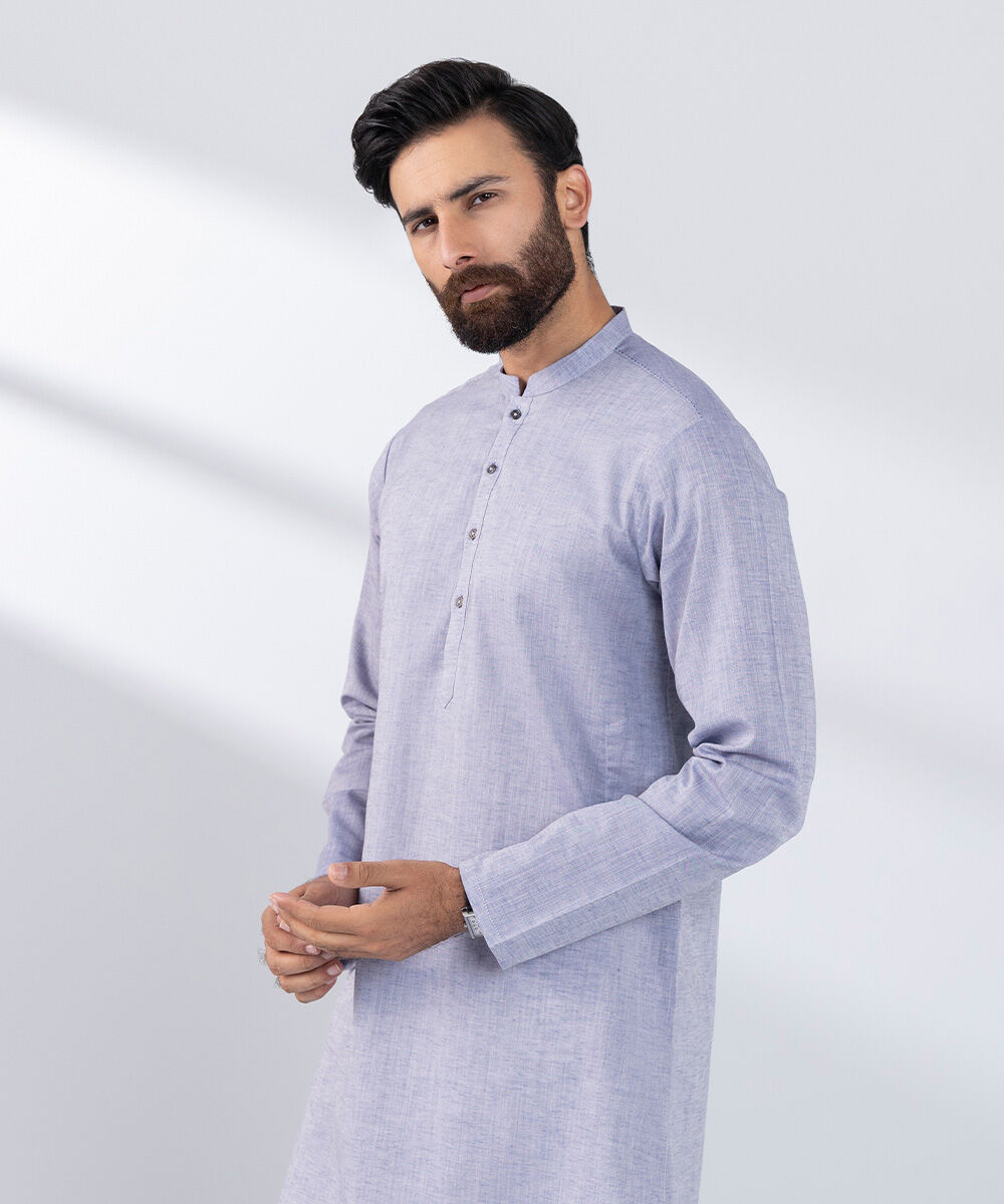 Men's Stitched Blue Cotton Kurta